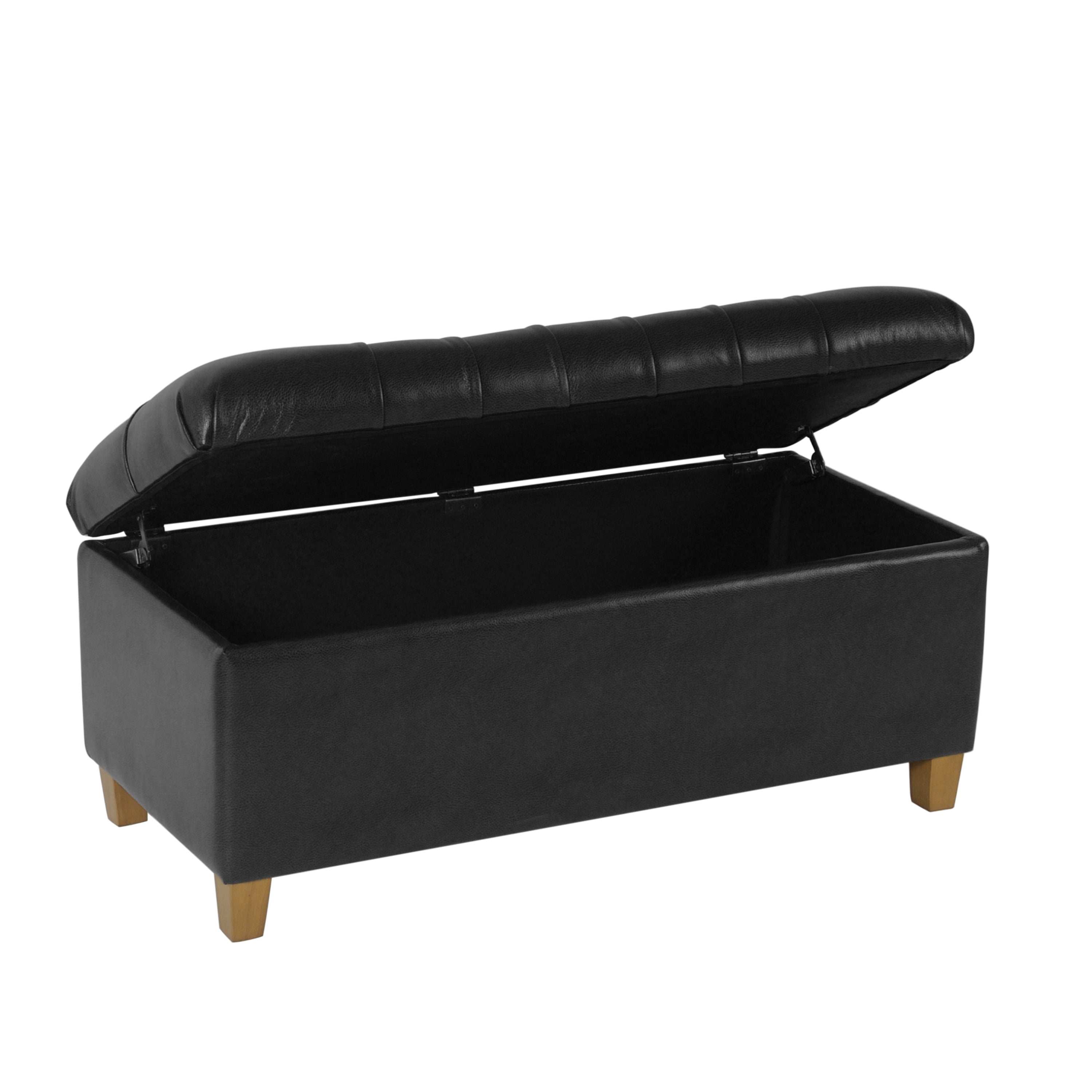 HomePop Ainsley Button Tufted Storage Bench, 40"W x 18"D x 18"H, Black Faux Leather