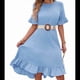 thumbnail image 2 of Vestidos de Mujer de Corta, Cintura Alta, Cuello Redondo, Liso, con Volantes, Azul , Talla M, 2 of 8