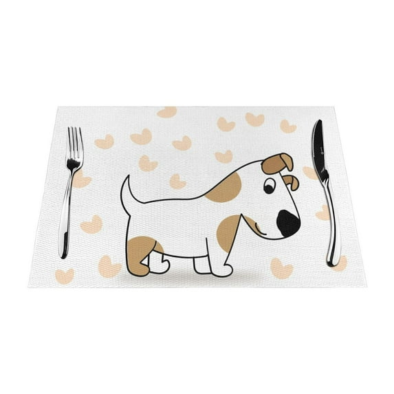 ZNDUO Placemats, 6 PCS Heat Resistant Stain Resistant Woven PVC Insulation Placemats, Durable Washable Elegant Table Mats for Dining-Cartoon Dog Heart, 18"x12"