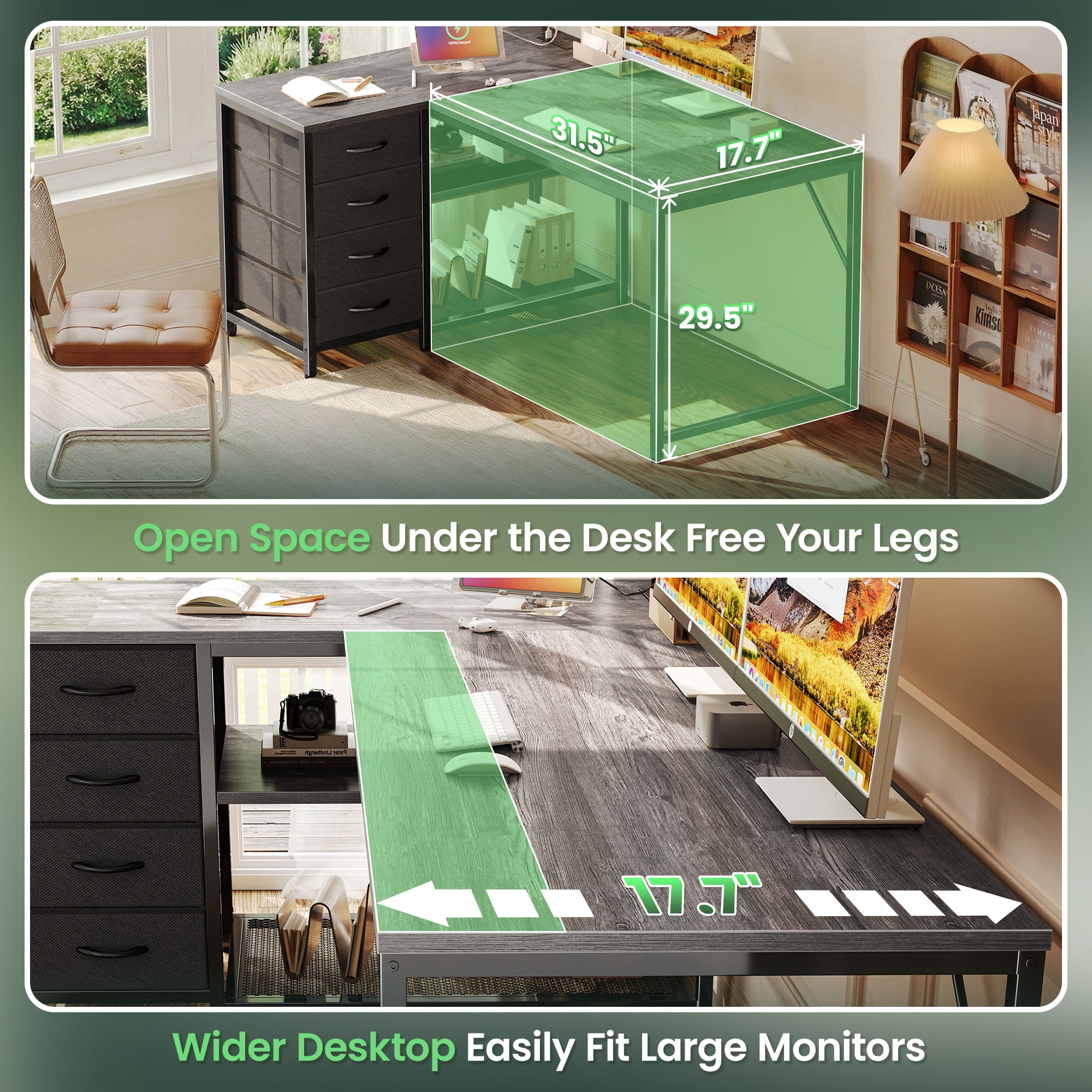 Amadwell 43 Inch L Shaped Desk with Power Outlets & Drawers, Reversible L-Shape Computer Desk