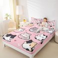 thumbnail image 2 of Manfei Cartoon Cat Fitted Sheet Full, Kawaii Animal Bed Set, Pink, 3-Piece, 1 Fitted Sheet and 2 Pillowcases, 2 of 6