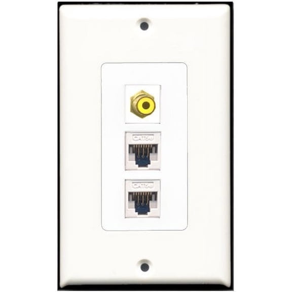 RiteAV - 1 Port RCA Yellow 2 Port Cat5e Ethernet White Wall Plate Decorative