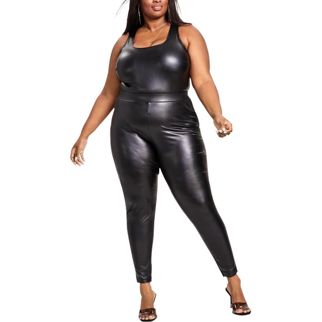 Nina Parker Womens Pleather Elasticized Stretch Casual Legging Pants, black, Plus Size, 4X