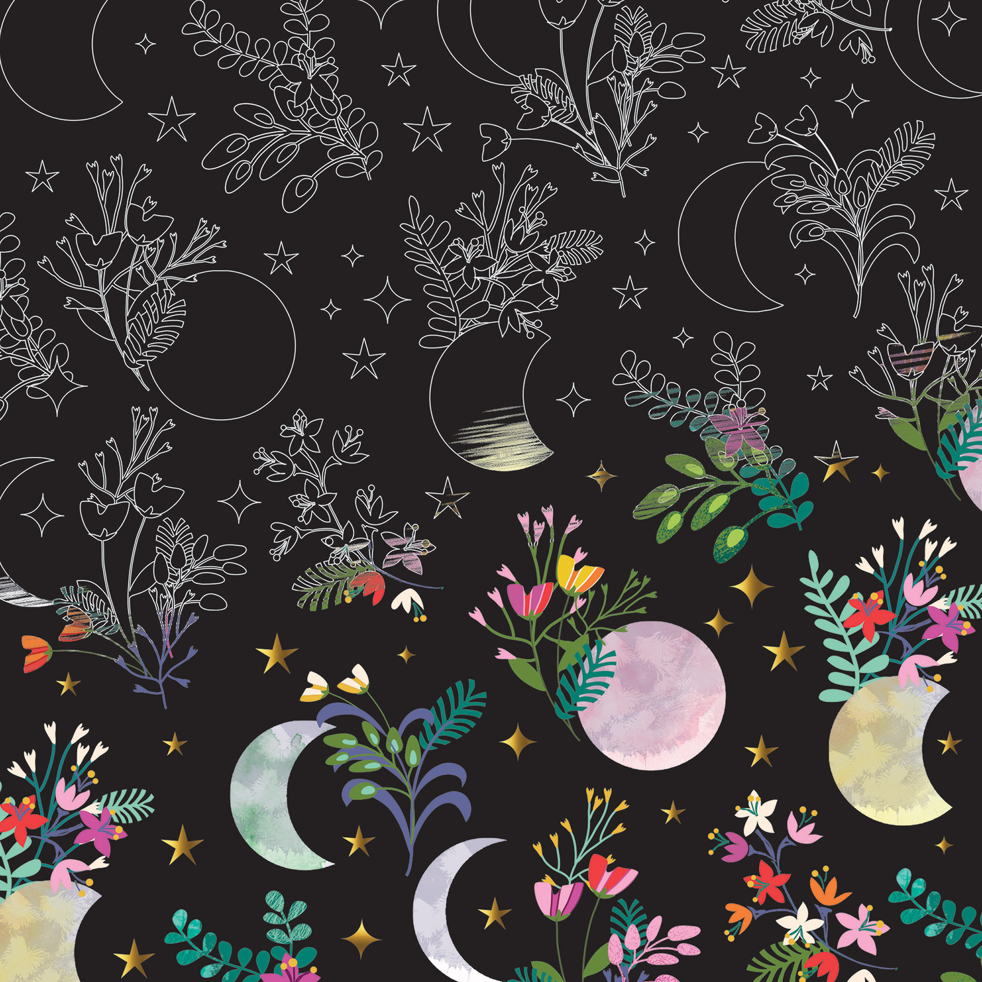 Brea Reese: Scratch Art Paper Pad - Spring Celestial - 5 Nature Designs, Metallic Foil, Dual-Tip Stylus & Brush, Easy-to-Frame 9x12 Pages, Adult Craft