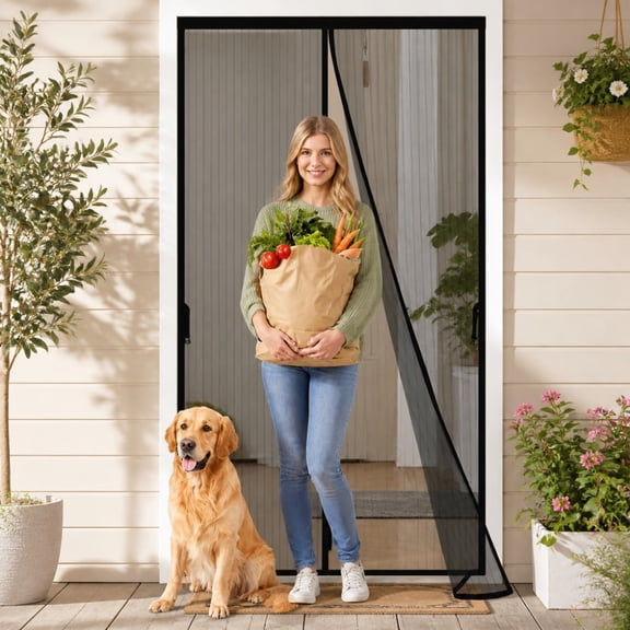 Magnetic Screen Door 39" x 82", Auto Sealing Design, Fits Sliding & Patio Doors, Hands Free Entry for Pets