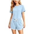 thumbnail image 2 of oelaio Girls Shorts Set Solid Casual Athletic Clothing Sets Kid Teen Girl Short Sleeve Tshirts and Drawstring Shorts 2 Piece Summer Outfits Light Blue 9-10 Years, 2 of 8