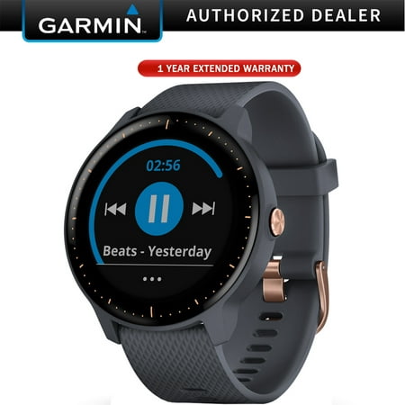 Garmin Vivoactive 3 Music GPS Smartwatch Granite Blue + Rose Gold (010-01985-31) with 1 Year Extended (Best Mobile Golf Gps App)