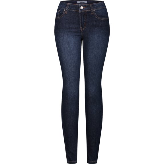 2Luver, Women's, Stretchy 5 Pocket Dark Denim Skinny Jeans, Medium Blue, 17