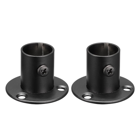 Unique Bargains Pole Sockets Flange Rod Holder Bracket Support Black 0.77" 2Pcs