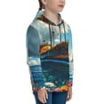 thumbnail image 3 of Picia Floral Ship On Ocean Pattern Youth Hoodie - Warm Pullover Sweatshirt with Kangaroo Pocket, Ideal for Boys and Girls-Medium, 3 of 6