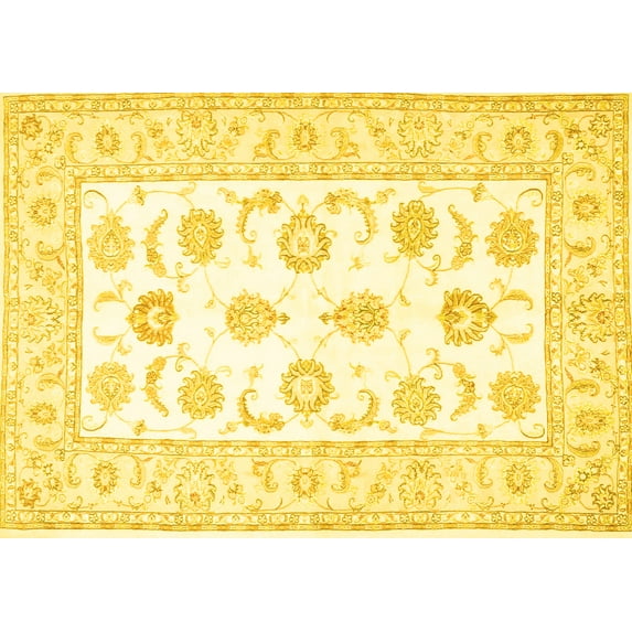 Ahgly Company Machine Washable Indoor Rectangle Oriental Yellow Traditional Area Rugs, 5' x 7'