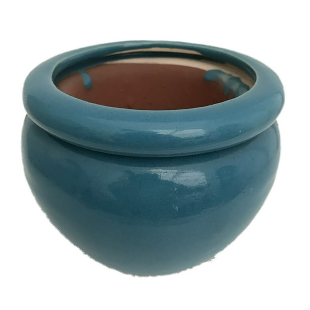 Self Watering Glazed Ceramic Pot Blue 5" x 6 3/4"