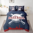 thumbnail image 2 of Homewish Ball Sports Player Bedding Comforter Set 7 Pieces, Navy Crismon Cartoon Baseball Full Bedding Set, Teens Kids Boys Girls Reversible Fitted Sheet Flat Sheet, Lightweight Room Decor, 2 of 7