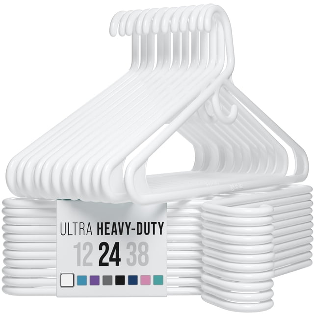 NEATERIZE Perchas de plástico ultrarresistentes - Blanco - Perchas duraderas para abrigos, trajes y ropa. Perchas De Ropa (Paquete De 24 - Blanco)
