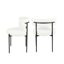 Roundhill Furniture Burbank Modern Round Boucle Dining Chairs, Set of 2, White