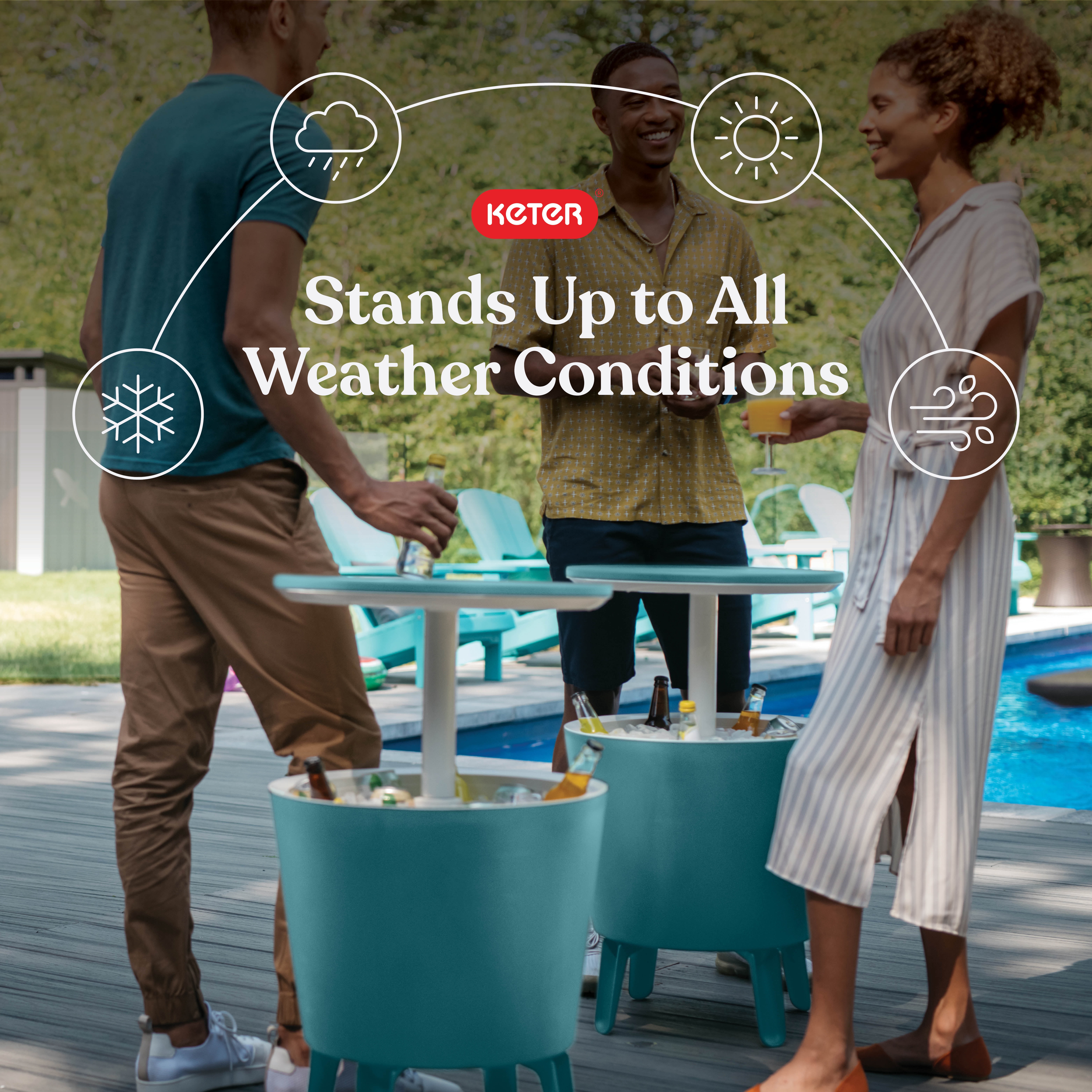 Keter Modern Cool Bar and Side Table Outdoor 2 in 1 Table and Bar Patio Furniture, Teal