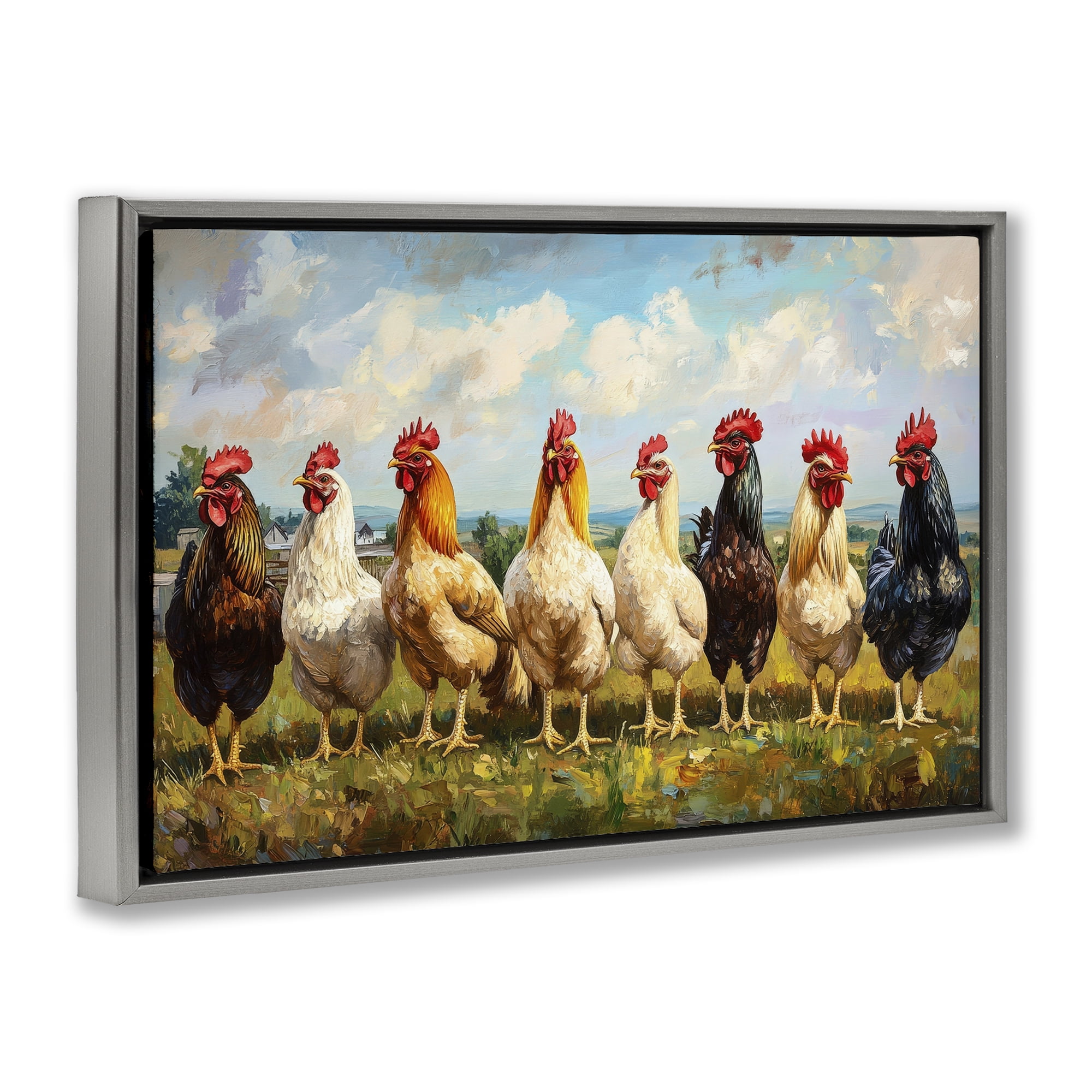 Stupell Industries Chicken Brood on Horizon Gray Framed Floater Canvas Wall Art, design by Petal Prints Design