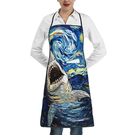

Gaeub Vintage Starry Sky Shark Kitchen Cooking Aprons Adjustable Bib Apron Waterdrop and Oil Resistant Kitchen Chef Apron for Women Men