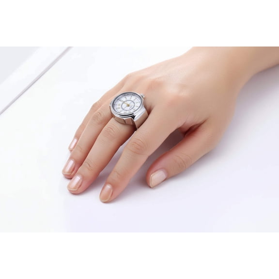Silver Stainless Steel Quartz Ring Watch.