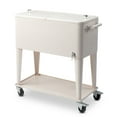 thumbnail image 2 of 80QT Rolling Cooler Cart with Lockable Wheels, Portable Beverage Bar, Stand-Up Cooler Trolley with Open Shelf and Drainage Cap for Outdoor Activity - Includes Bottle Opener & Bottle Cap Catcher, White, 2 of 9