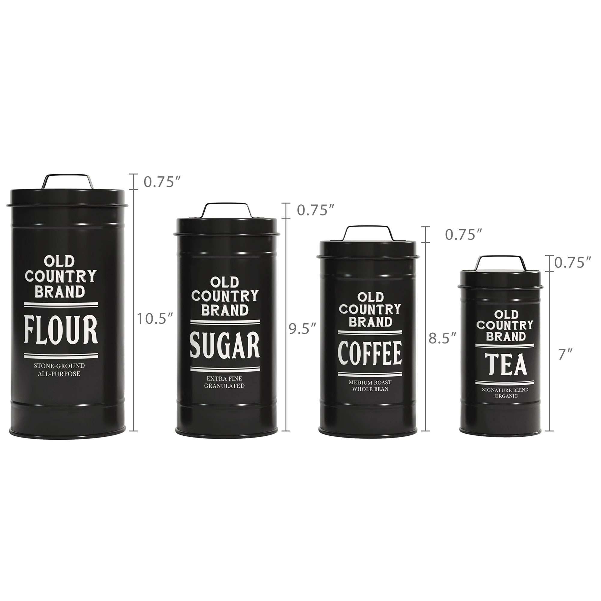 Country Kitchen Canister Set with Black Letter Decor