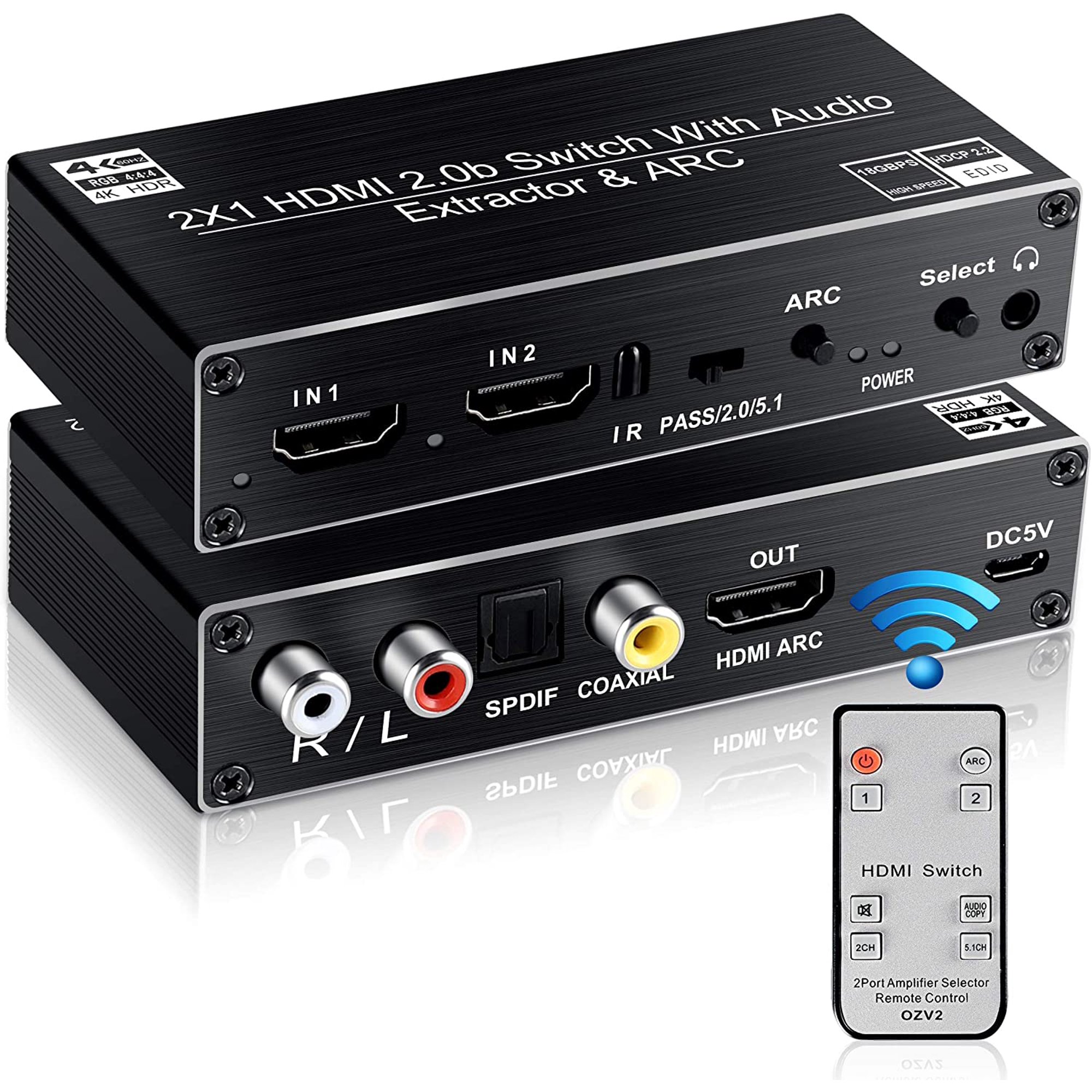 Konfrontere ophøre Glat Traffer HDMI Switch Audio Extractor, HDMI Switch Splitter 2 Inputs 1 Output  with Remote 4K@60hz, 2-Port HDMI2.0b Switcher Box with Optical Toslink  SPDIF+Coaxial+Analog RCA Stereo Audio Out | Walmart Canada