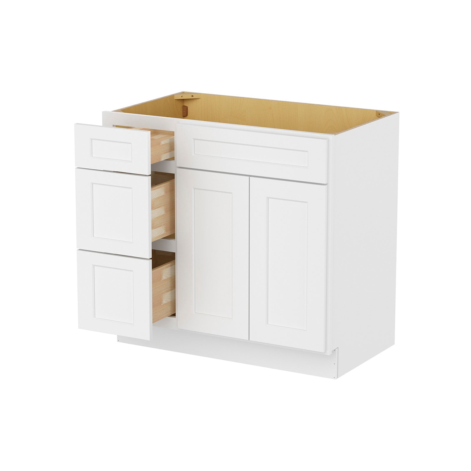 Furinno Shaker Drawers Left Bath Vanity Cabinet without Top, Ready to Assemble, 21 D x 36 W x 34.5 H, White