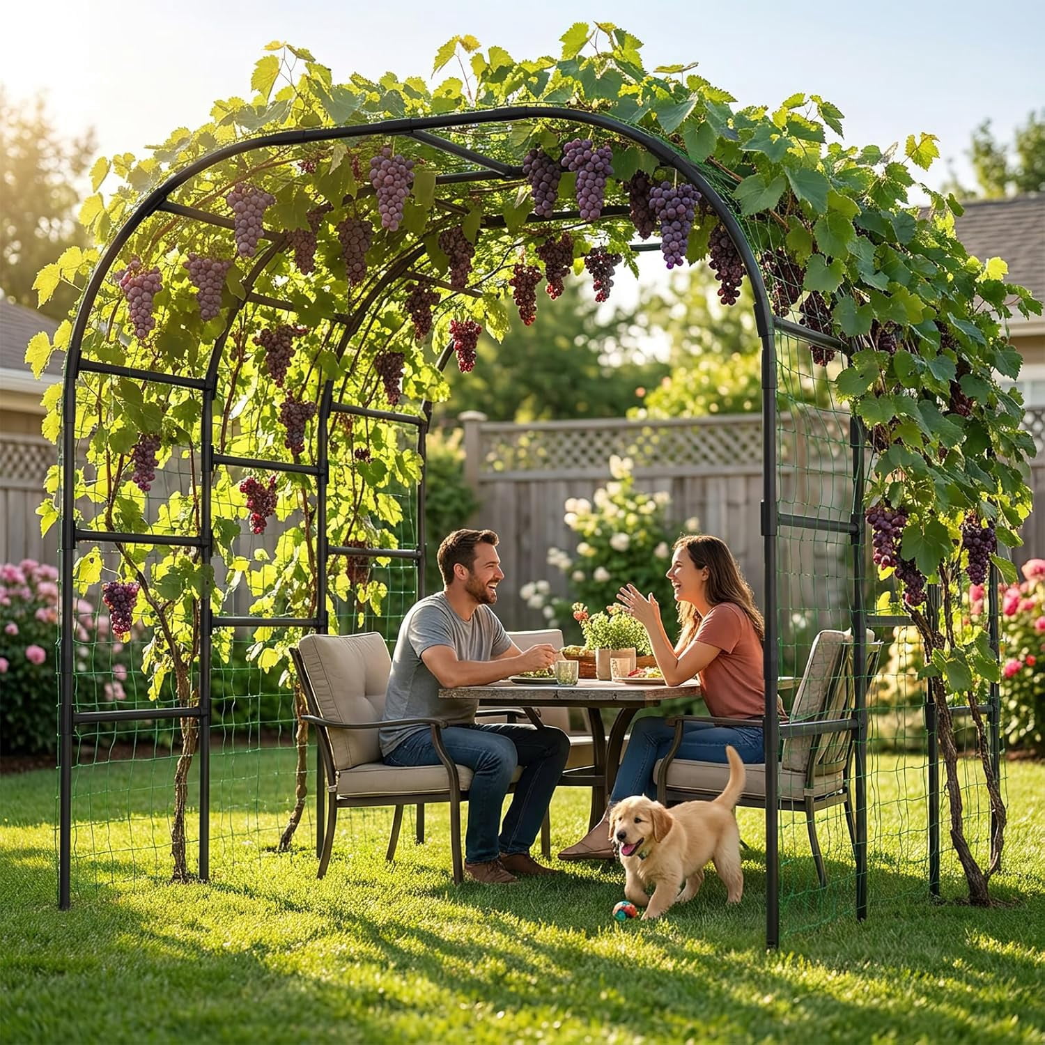 Garden Arch Trellis for Climbing Plants Outdoor, 88" x 88" x 88" Metal Core Tall Archway Tunnel Plant Support for Cucumber, Tomato, Vine Flowers, Vegetables, Climbing Plants