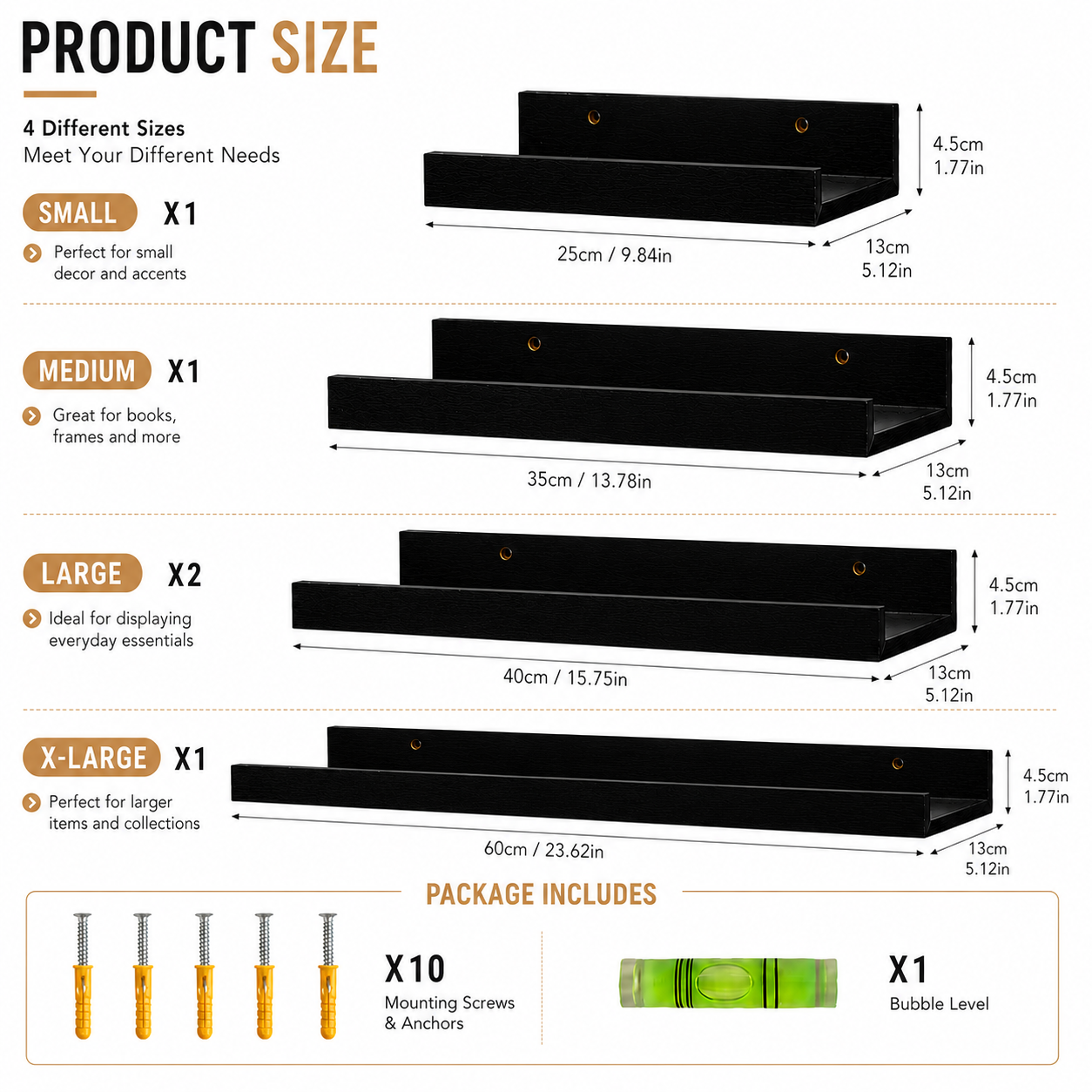 KAIWIN Floating Shelves Set of 5, Black photo 4