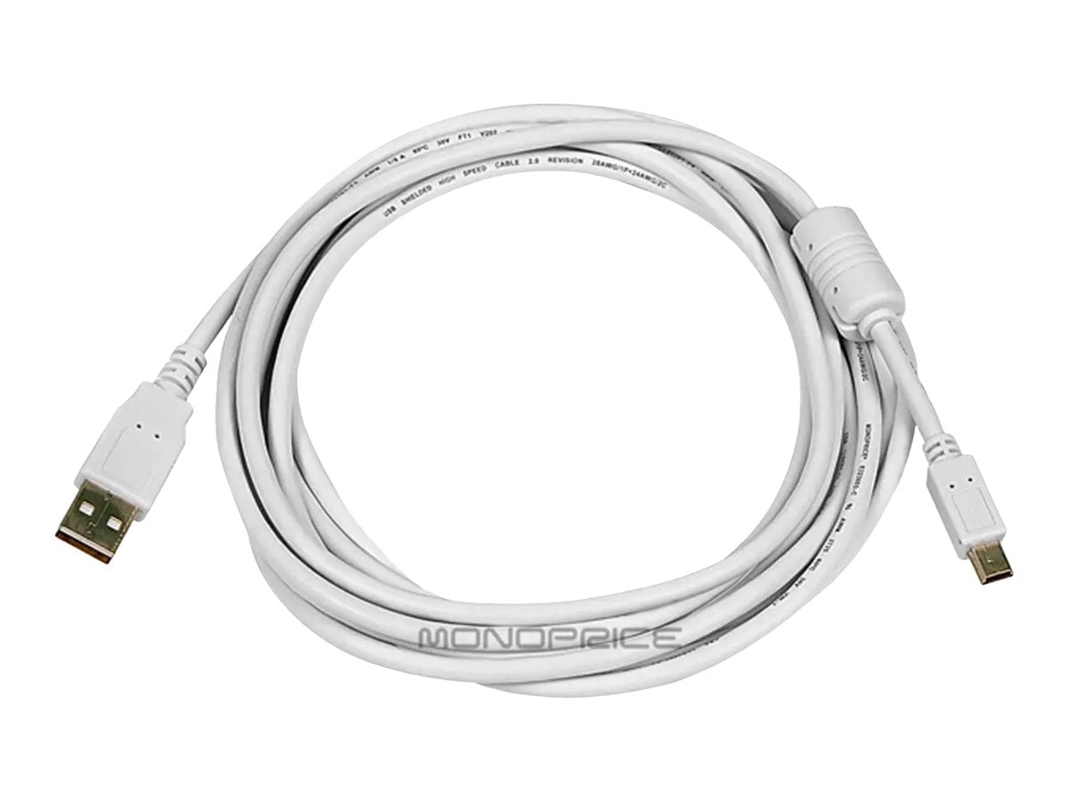 Før falanks Accepteret Monoprice USB 2.0 Cable - 10 Feet - White | USB Type-A to USB Mini-B 2.0  Cable - 5-Pin, 28/24AWG, Gold Plated - Walmart.com