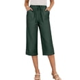 thumbnail image 5 of Ohufall Loose Fitting Capri Pants for Women High Waisted Cotton Linen Wide Leg Casual Capris Solid Color Drawstring Elastic Waist Capris, 5 of 8