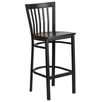 Flash Furniture HERCULES Series Black School House Back Metal Restaurant Barstool - Walnut Wood Seat