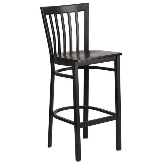 Flash Furniture HERCULES Series Black School House Back Metal Restaurant Barstool - Walnut Wood Seat