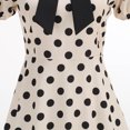 thumbnail image 6 of Karymi Sundress Retro Polka Dot Swing Midi Dress, Peter Pan Collar Bow Puff Short Sleeve Back Zipper Vintage Hepburn Party Sundress Maxi Dresses for Women, 6 of 8
