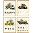 thumbnail image 3 of PixonSign Framed Wall Art, Kids Tractor Trailer Truck Collage Posters, Set of 4 Boy's Bedroom Illustration Wall Decor Prints, Medorm Fine Artwork, Contemporary Wall Décor - 8"x10" Natural, 3 of 5