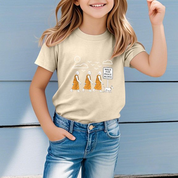 Gzbliryd Graphic T-Shirt White T Shirts Short Sleeve Summer Blouse Cute Casual Tops Summer T Shirts for Teens Summer Tops Summer Clothes for Teens (Beige,7-8 Years)