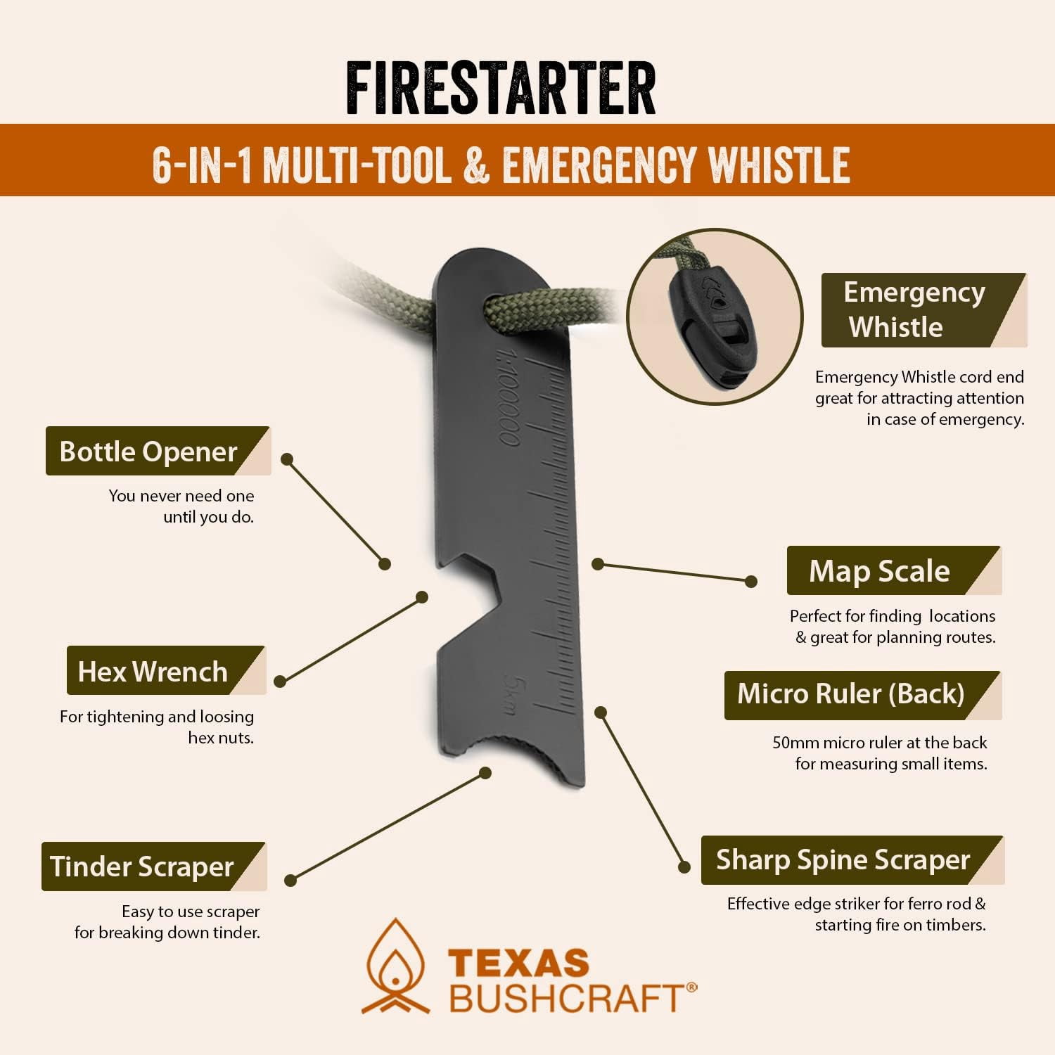 Fire Starter - 3/8" Thick Ferro Rod with Striker and Paracord Wrist Lanyard – Waterproof Flint Fire Steel Survival Lighter for Your Camping, Hiking and Backpacking Gear