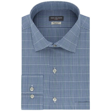 Van Heusen Mens Regular Fit Wrinkle Free Flex Collar Dress Shirt 17 34/35 Blue