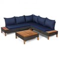 thumbnail image 1 of 4 Pieces Patio Cushioned Rattan Sofa Coffee Table Furniture Set with Wooden Side Table Lounge Chair Outdoor My Lux Decor Round, 1 of 8