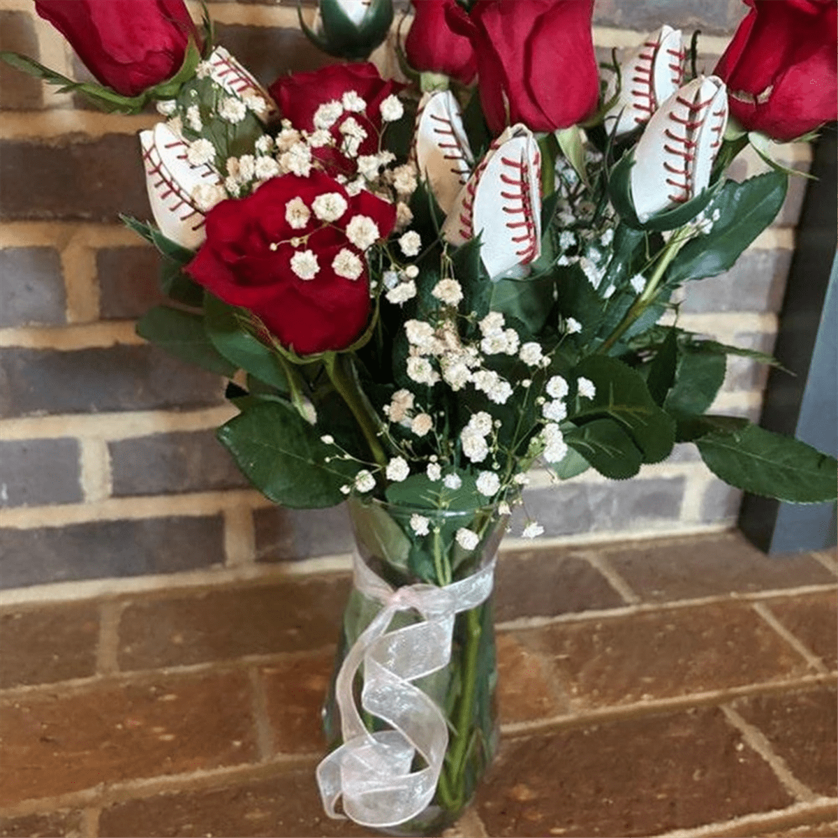 Softball Rose Sport Leather Rose Handmade Artificial Softball Flowers Gift for Softball Mom Fans Team Graduation,A