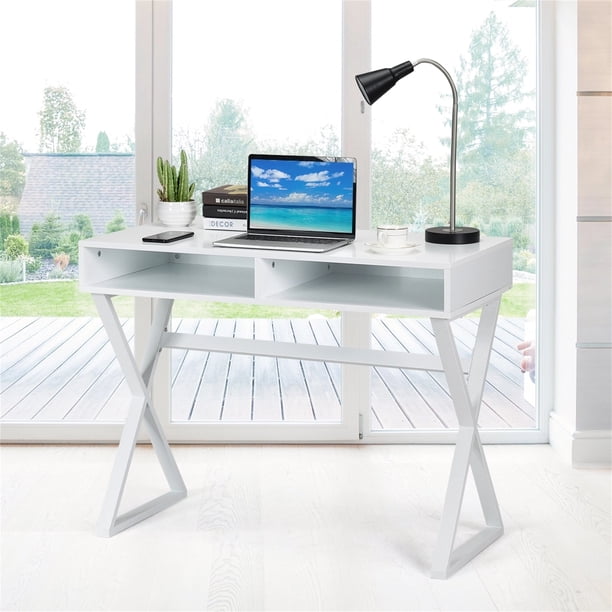 Costway Escritorio Moderno en MDF y Pies de Hierro con Cajones para Ordenador con Superficie Amplia Blanco 101 x 48 x 78,5 cm