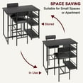 thumbnail image 5 of KOKEBREN 3-Piece Bar Table Set for 2,Compact Dining Table Set with 3-Tier Storage Shelves,Space-Saving Breakfast Nook with 2 Upholstered Chairs for Kitchen,Living Room,Black, 5 of 8