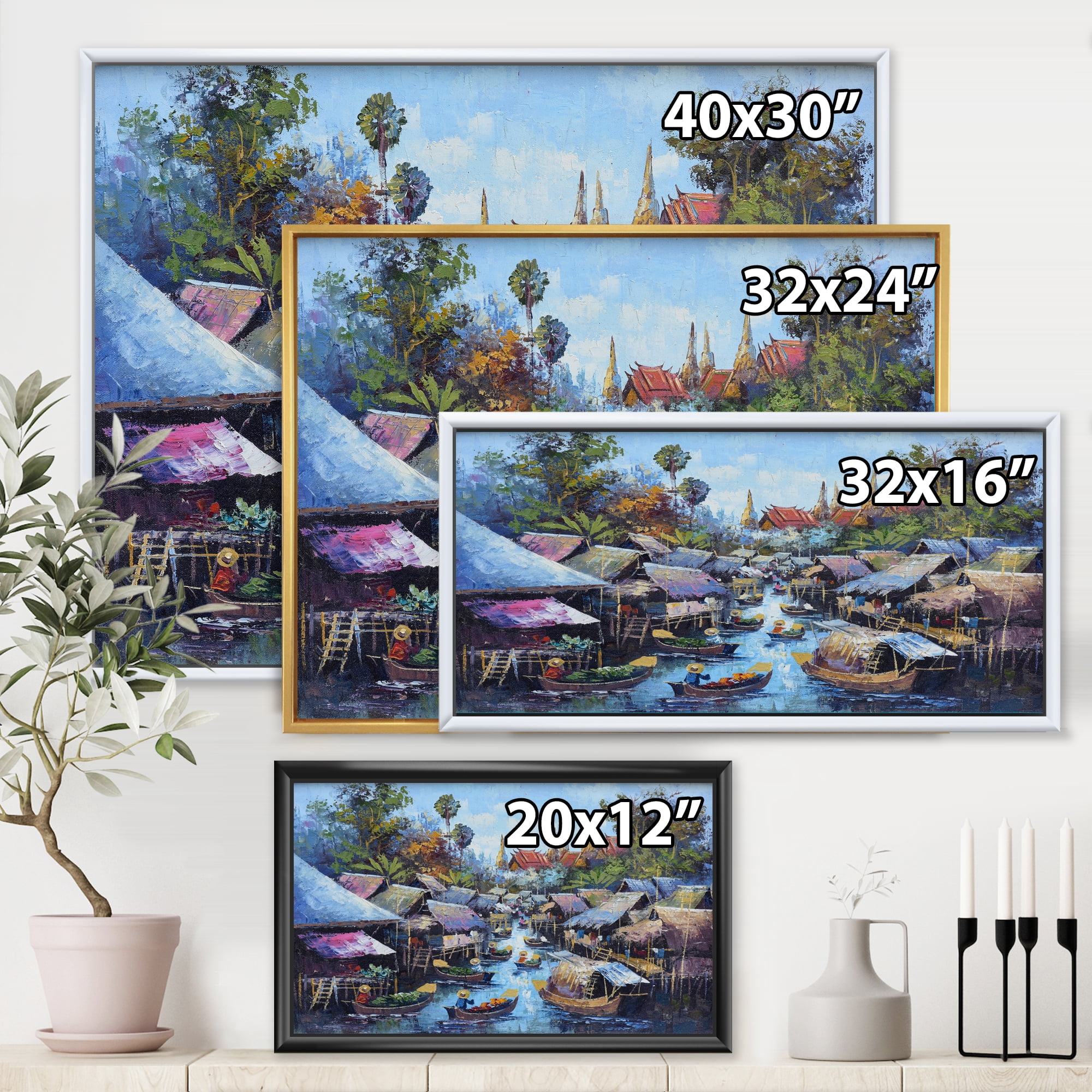 Designart 'Ancient Waterside Life I' Traditional Framed Canvas Wall Art Print