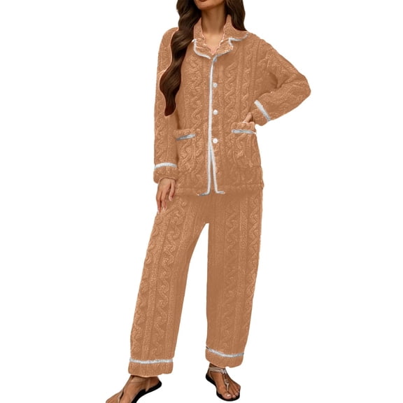 SUYIDA Flannel Pajamas for Women Set, Winter Fuzzy Pajama Loungewear, 2 Piece Soft Cozy Warm Sherpa Sleepwear