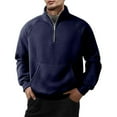 thumbnail image 2 of Wrtxtat Men's Half Zip Sweatshirt Relaxed Fit Mock Neck Windproof Pullover with Kangaroo Pockets Solid Color Long Sleeve Tops Navy L, 2 of 6