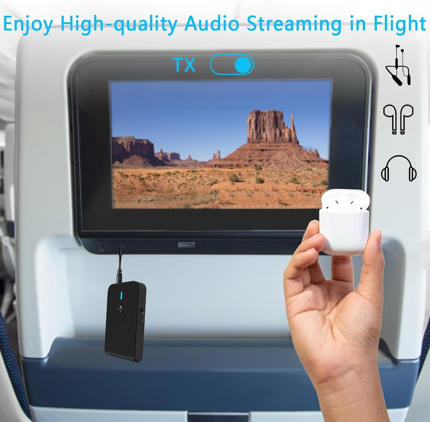 Hemvt 2-in-1 Bluetooth 5.3 Transmitter Receive, Dual Link Wireless Audio Adapter for TV Airplane PC Gym, 3.5mm Aux for 2 Headphones at Once