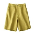 thumbnail image 5 of DBAIXID Shorts for Women Plus Size Lightweight Stretch Cotton Linen Summer Elastic High Waisted Bermuda Shorts with Pockets Wide Straight Leg Knee Length athletic Pleated Shorts Yellow 2XL, 5 of 5