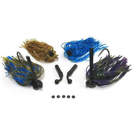 Harmony Fishing - Tungsten Flipping Jigs Modular Skirt Kit - 2 Flippin Jigs 4 Skirts 2 Rattles 5 Bait Pegs 3/4 oz