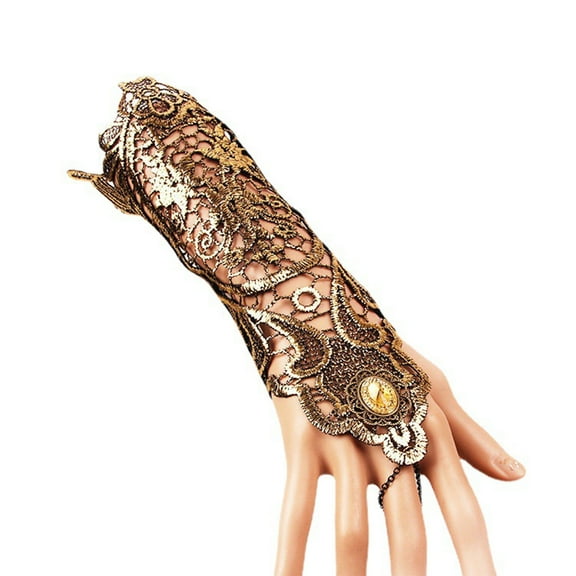Gothic Lace Fingerless Glove Lace Cuff Fingerless Gold Gloves Steampunk Wristband Black Gold Gift for Engagement