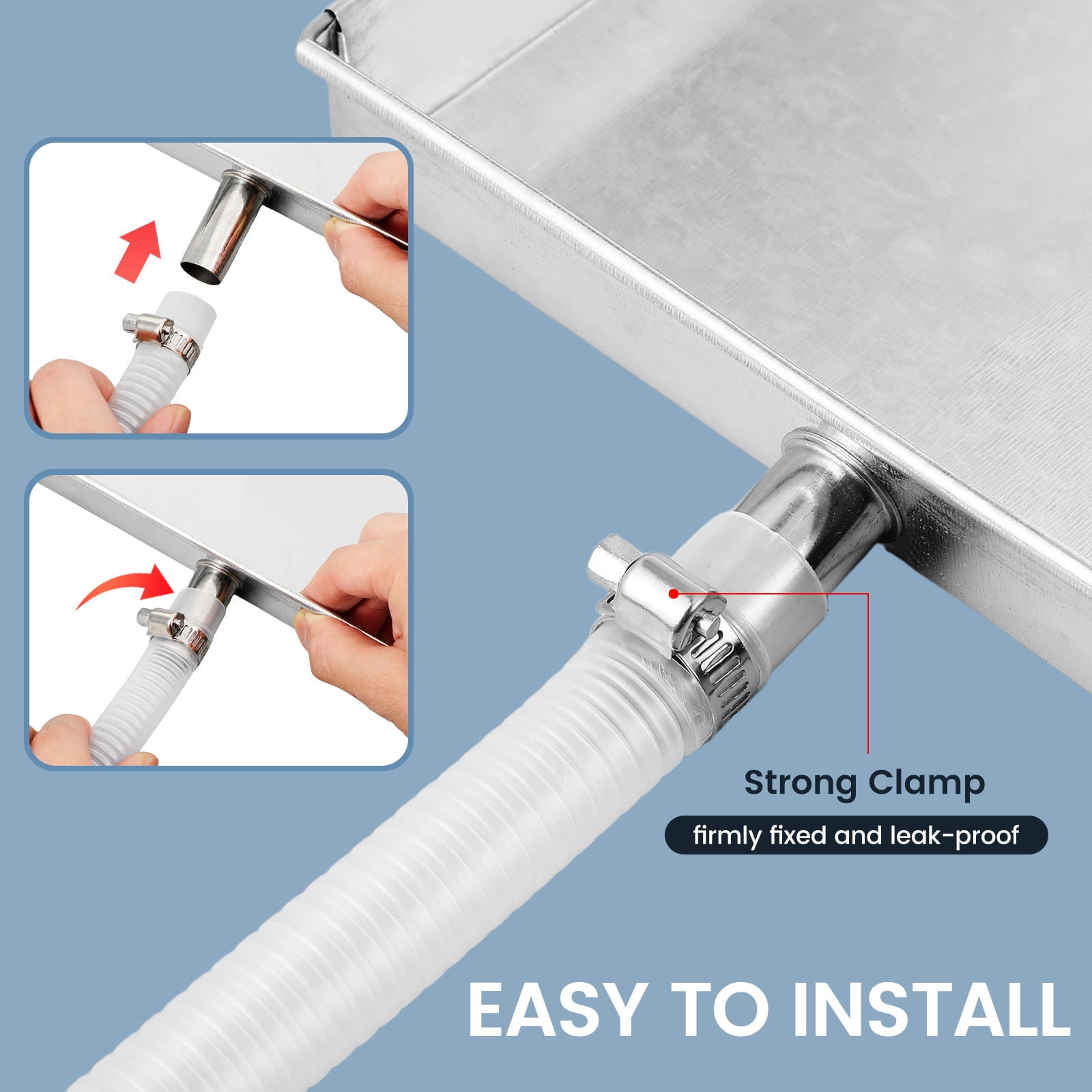 HONMEET 1Set Leakproof Air Conditioning Drain Pan in Plated Silver with Built in Drain Outlet for Reliable Water Collection